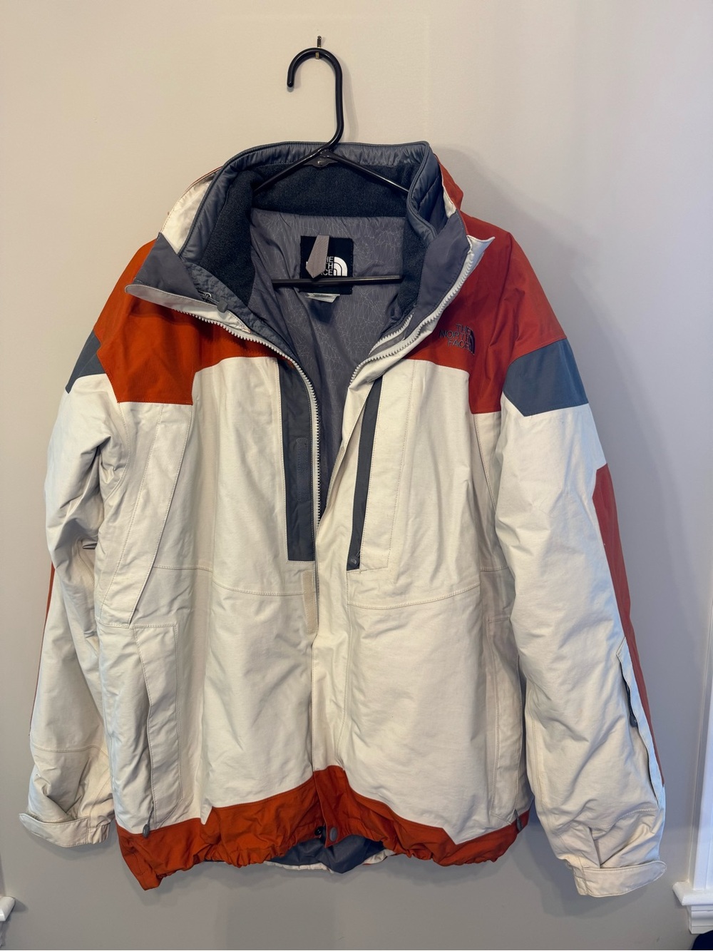 The North Face HyVent Colorblock Ski Jacket Cream Orange Gray Vintage Men's Sz L